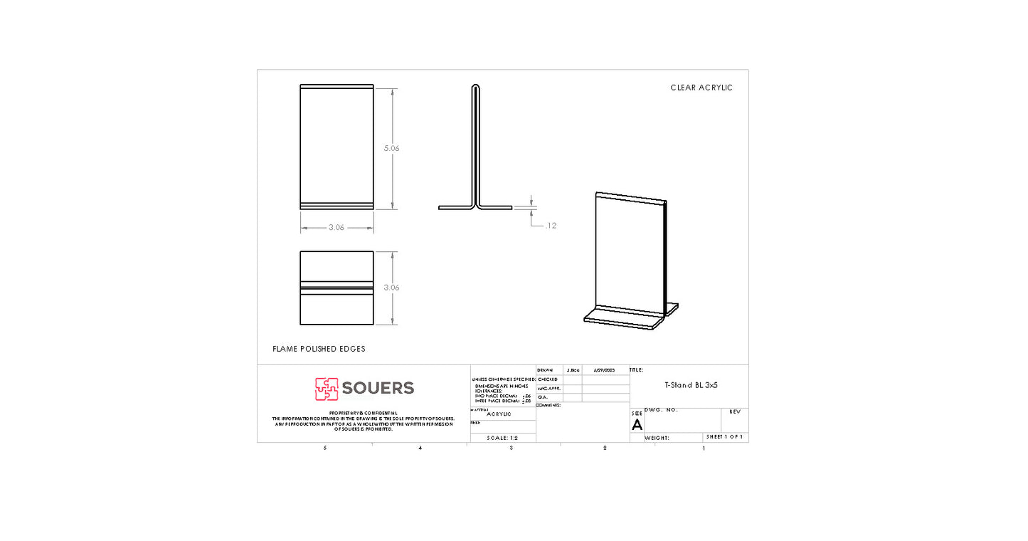 Clear Acrylic T-Stand Bottom Load Literature Holders - Packs of 6