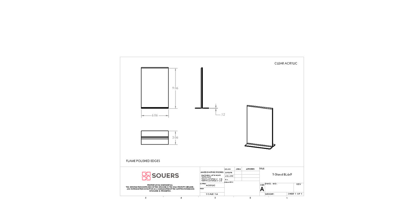 Clear Acrylic T-Stand Bottom Load Literature Holders - Packs of 6