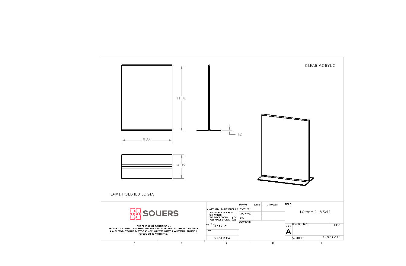 Clear Acrylic T-Stand Bottom Load Literature Holders - Packs of 6